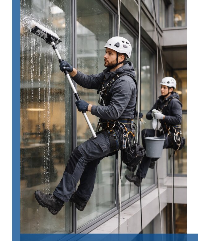 Профессиональная мойка витражей промышленными альпинистами в Торжке