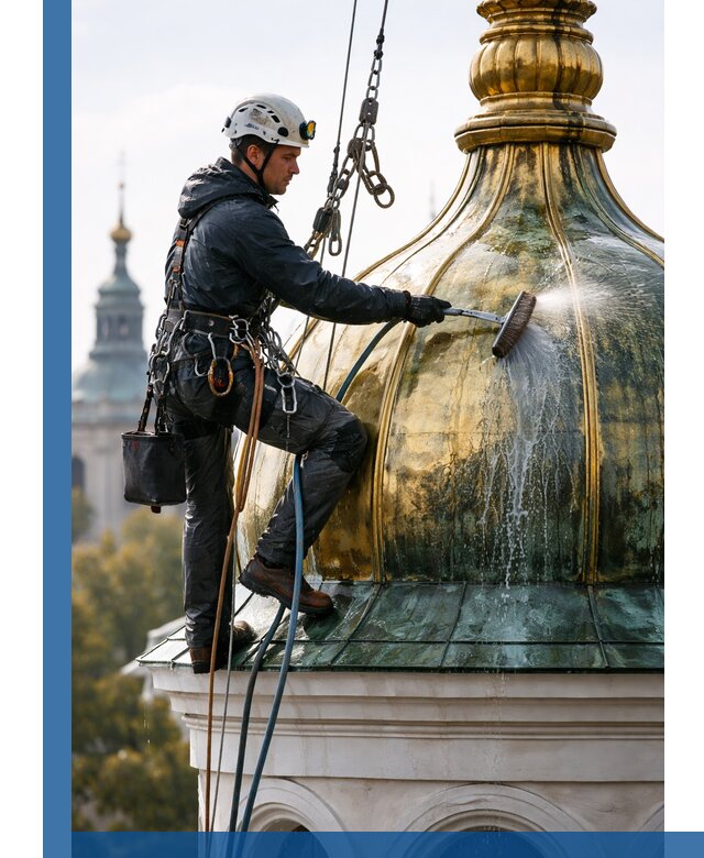 Профессиональная мойка куполов и шпилей высотными альпинистами в Торжке