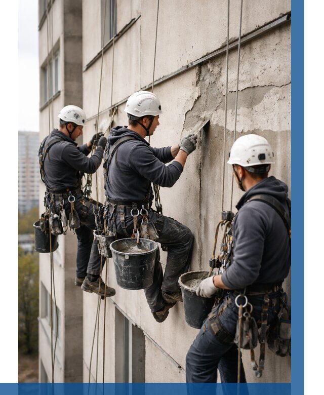 Ремонт бетонных элементов фасада в Торжке от 2556 р. | ВЫСОТНИК-Трж