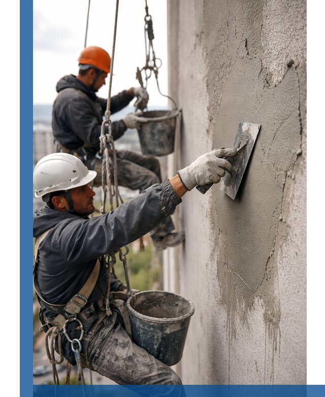 Штукатурка фасада на высоте в Торжке профессиональные работы