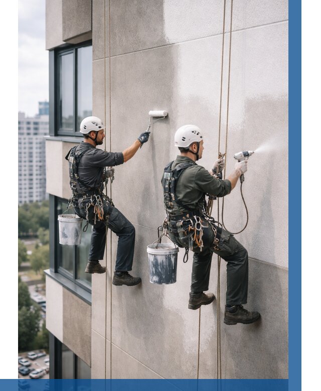 Покраска фасада альпинистами в Торжке от 307 р. | ВЫСОТНИК-Трж