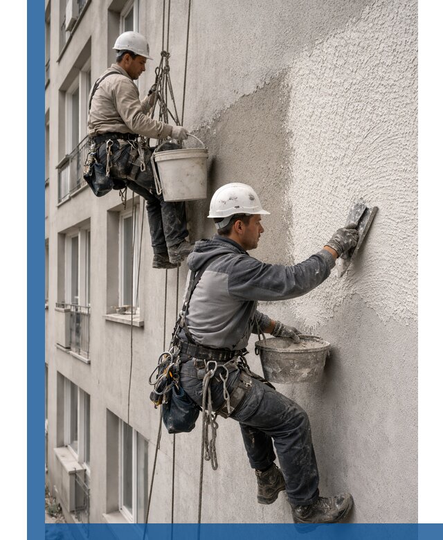 Нанесение декоративной штукатурки короед на фасад в Торжке