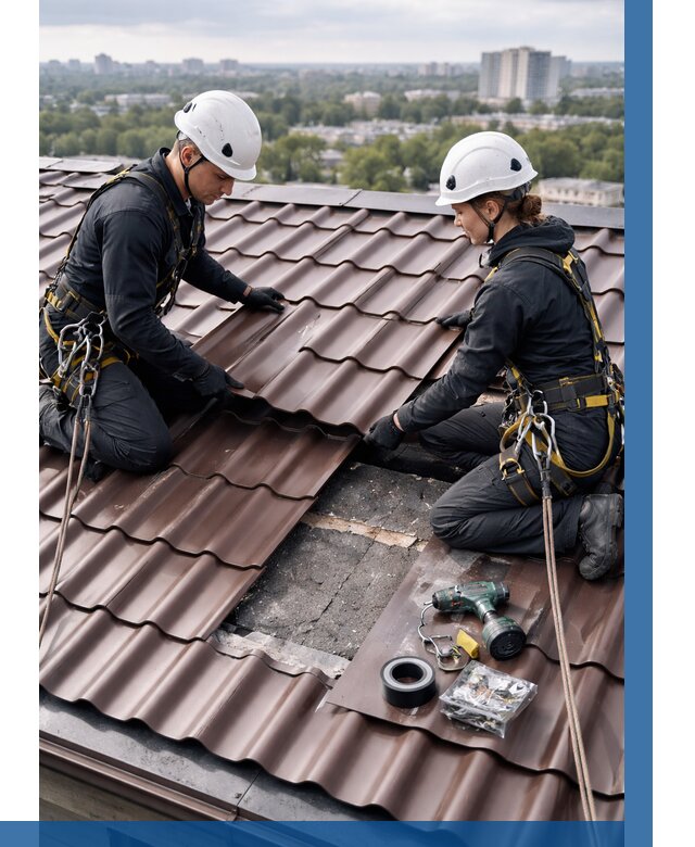 Ремонт металлочерепицы на крыше в Торжке от 920 р. | ВЫСОТНИК-Трж