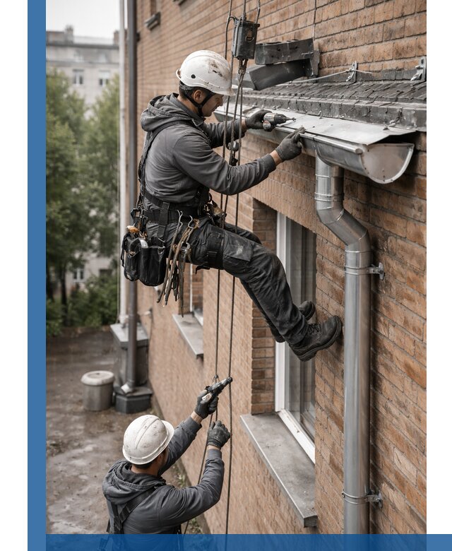 Монтаж водосточной системы на здании в Торжке под ключ