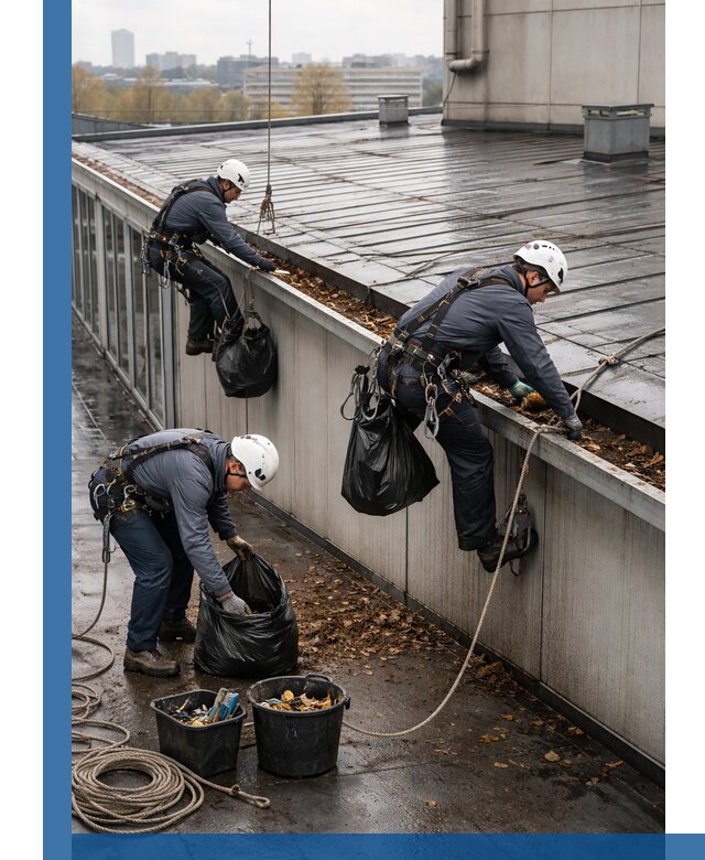 Очистка кровли по периметру в Торжке силами промышленных альпинистов