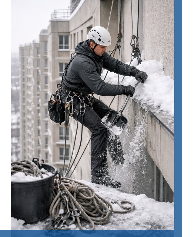 Очистка карнизов от снега в Торжке от 307 р. | ВЫСОТНИК-Трж