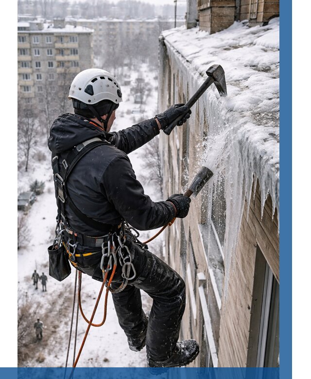 Сбивание сосулек с крыши в Торжке по цене от 4601 р. | ВЫСОТНИК-Трж