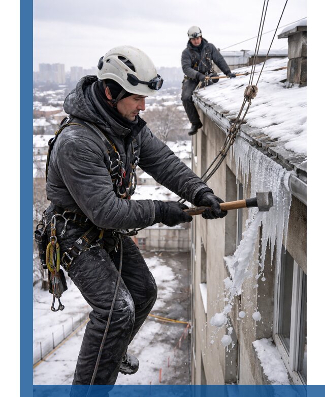 Сбивание и удаление сосулек с крыши в Торжке безопасно