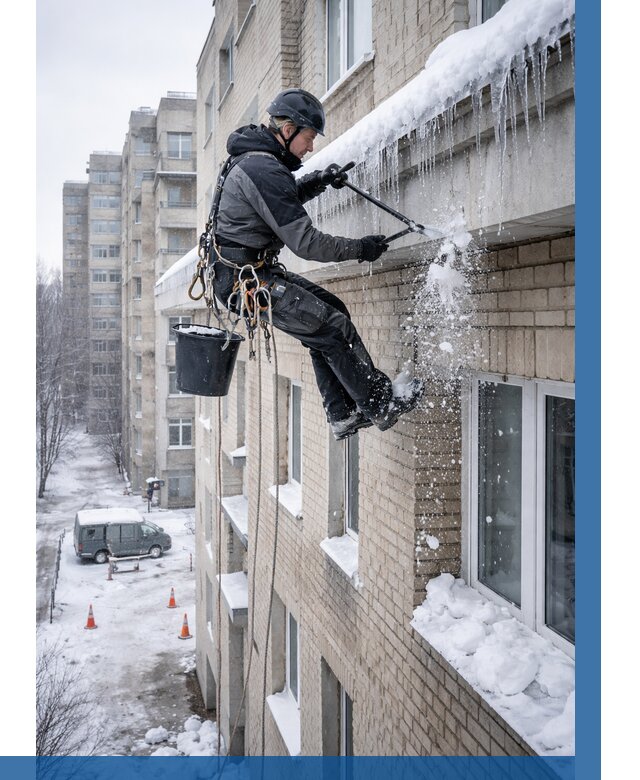 Удаление наледи с карнизов в Торжке от 358 р. | ВЫСОТНИК-Трж
