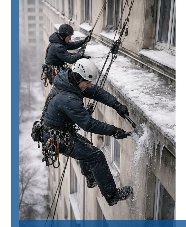 Удаление наледи и сосулек с карнизов в Торжке профессионально