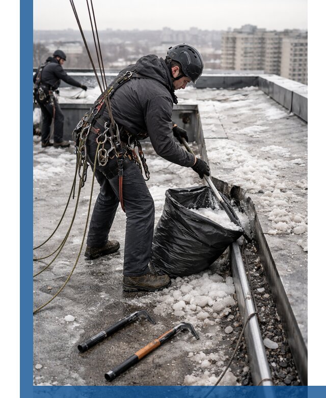 Аварийная очистка кровли в Торжке от промальпинистов