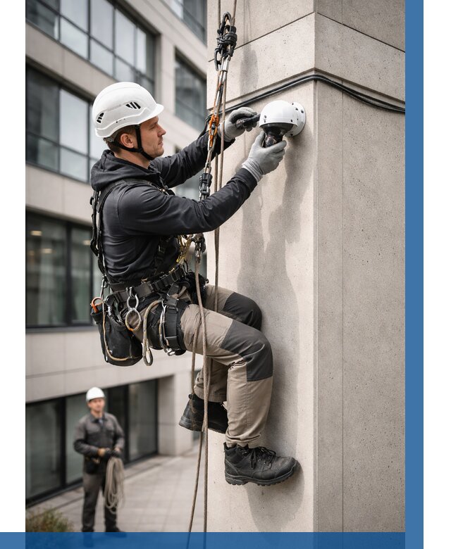 Монтаж камер видеонаблюдения на фасаде в Торжке от 8690 р.-ВЫСОТНИК-Трж