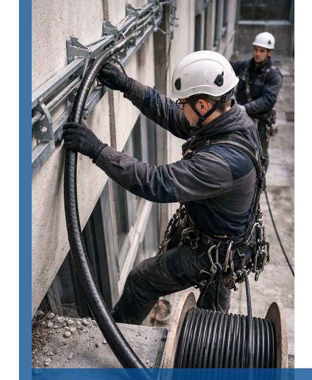 Протяжка кабеля питания на высоте в Торжке с гарантией безопасности и качества