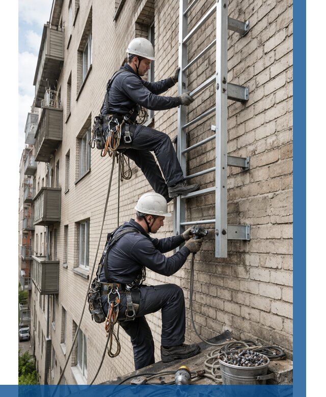 Монтаж пожарной лестницы в Торжке от 25560 р заказать у ВЫСОТНИК-Трж