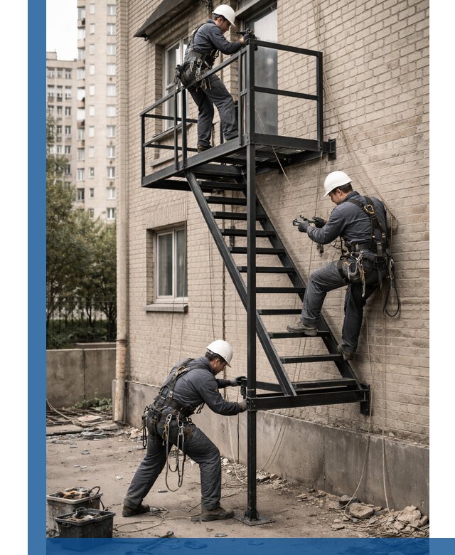 Монтаж пожарной лестницы в Торжке, установка и крепление