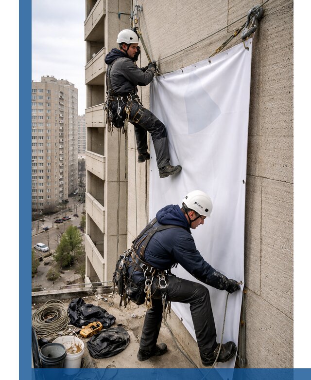 Профессиональный монтаж баннеров на фасаде в Торжке