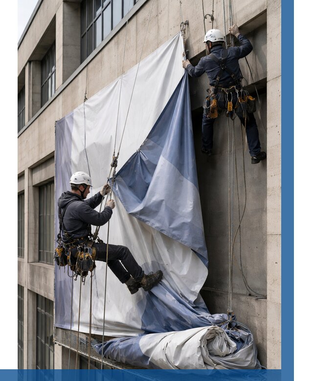 Демонтаж баннеров с фасада в Торжке от 4601 р. | ВЫСОТНИК-Трж