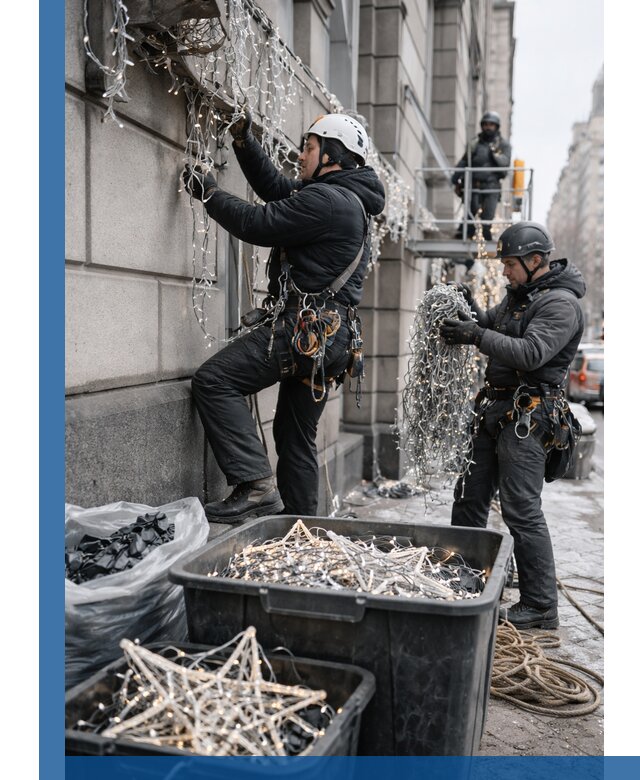 Демонтаж новогоднего оформления и гирлянд в Торжке