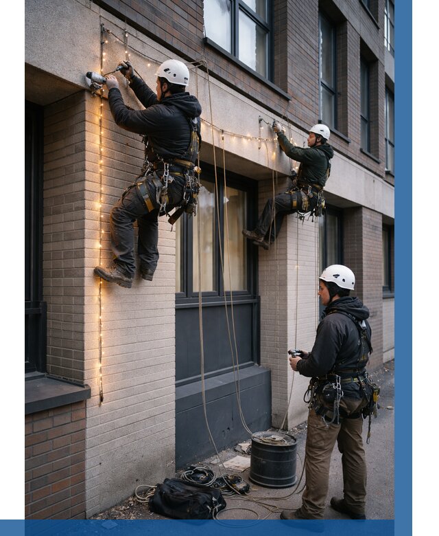 Монтаж гирлянд на фасаде в Торжке от 3578 р. | ВЫСОТНИК-Трж