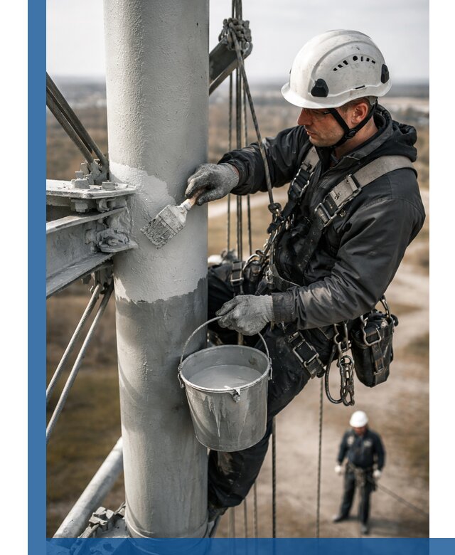 Покраска мачт связи в Торжке промышленными альпинистами
