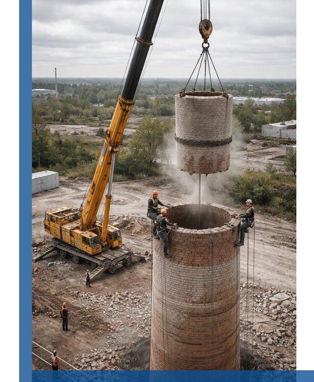 Демонтаж дымовой трубы в Торжке с гарантиями безопасности