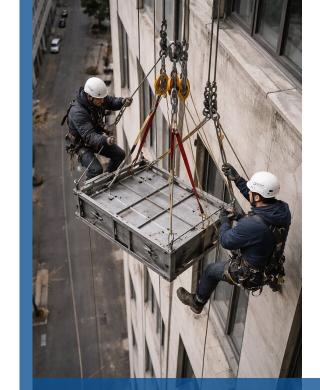 Спуск и подъем грузов по фасаду в Торжке для зданий