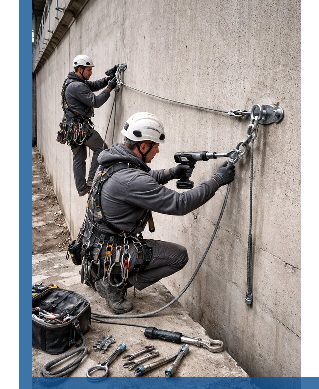 Монтаж анкерных линий высотной безопасности в Торжке