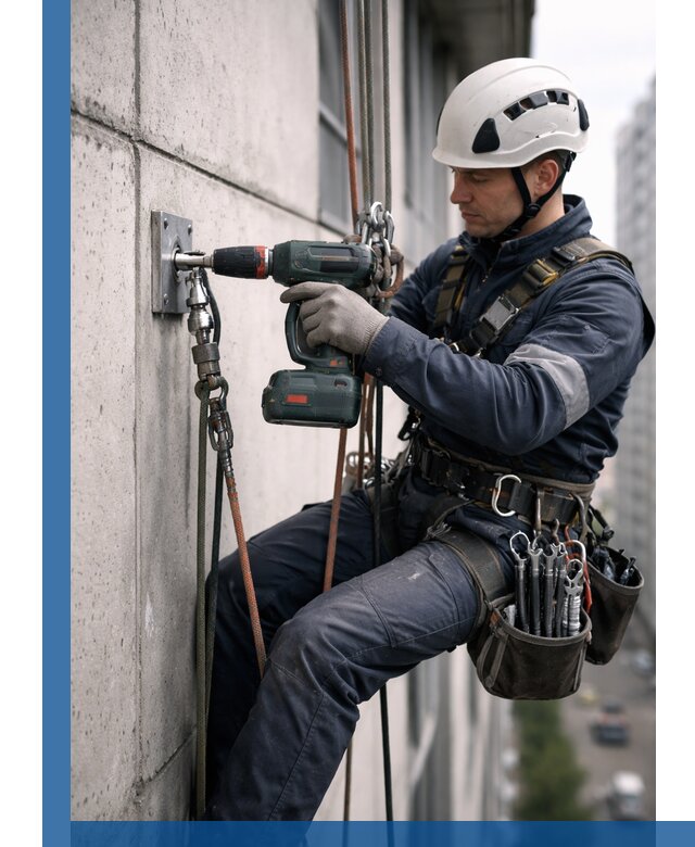 Установка анкерных точек для высотных работ в Торжке