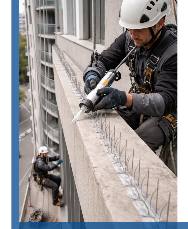 Установка шипов от птиц на фасадах и кровлях в Торжке